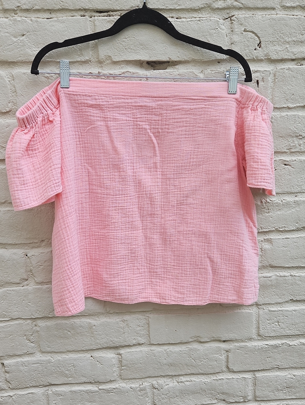 Rebecca Taylor Pink Off-Shoulder Cotton Gauze Crop Top